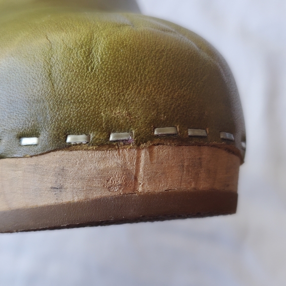 Swedish Hasbeens Women's High Heel Wood Leather Clogs Green Size EU 36/ US 6 - Picture 15 of 15